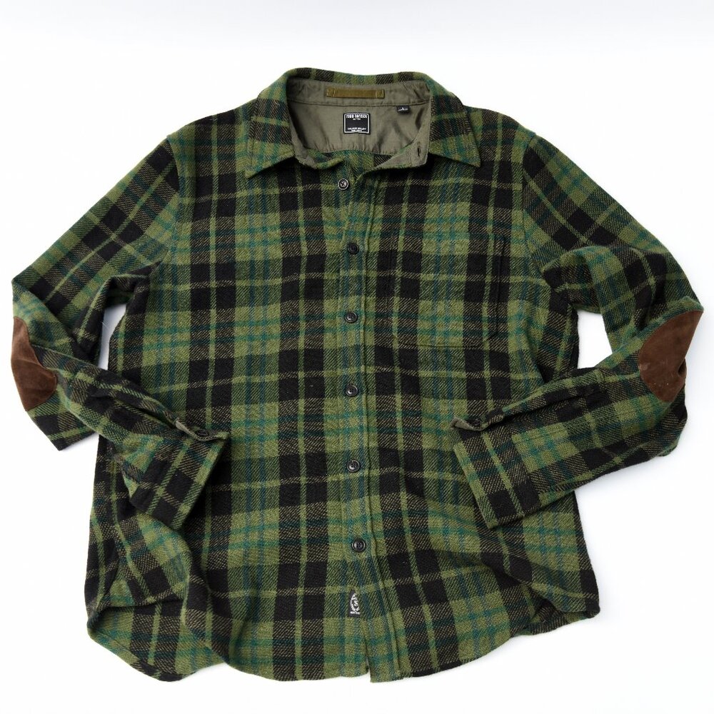 Todd Snyder Men's black and green plaid wool overshirt